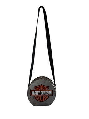 Vintage 90'sHarley Davidson round metal tin bag with strap